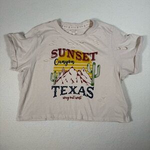 Recycled Threads Sunset Canyon Texas Western Distress Graphic‎ Cream XL Cropped